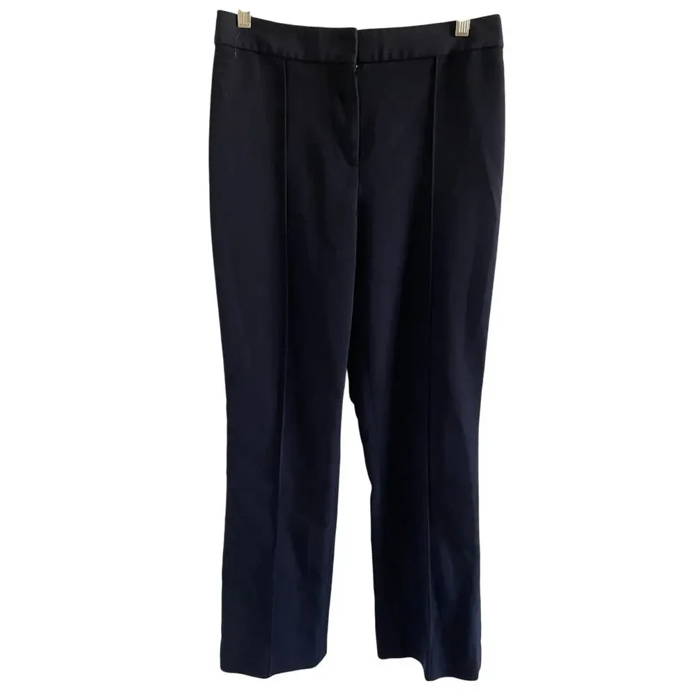 Tory Burch Navy Wool Blend Straight Leg Trousers Career Pants Size 6